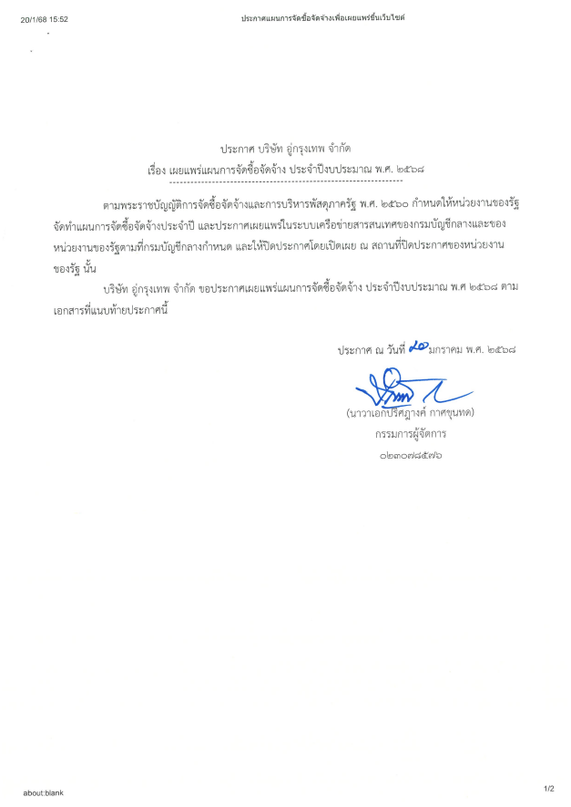 ประกาศ แผนการจัดซื้อจัดจ้างห้องบริเวณลานขยายแบบ